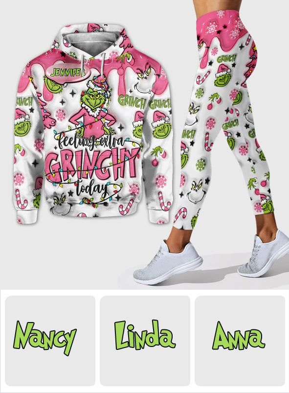 Personalized Grinchy Hoodie and Leggings Set for Christmas Gift