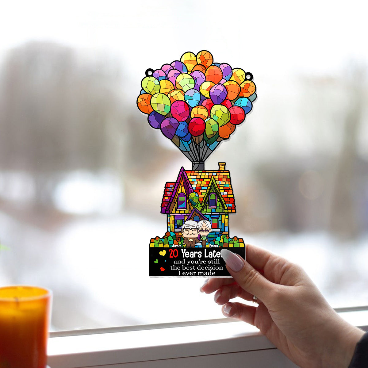 Personalized Balloon House Suncatcher Ornament Unique Gift for Anniversary