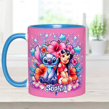 Load image into Gallery viewer, Personalized Pink Accent Mug with Ohana Bubble Flowers Design
