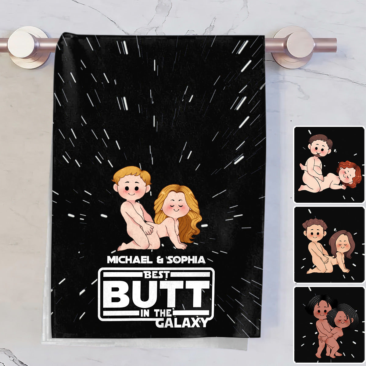 Personalized Funny Towel Gift for Couples Custom Name Best Butt in the Galaxy