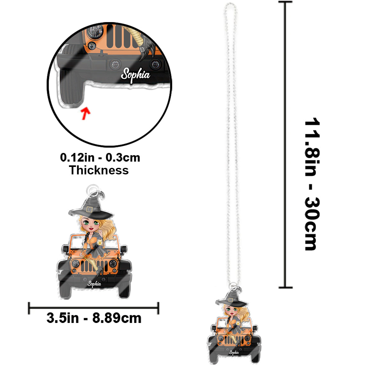 Personalized Witch Car Ornament Custom Shaped Gift for Halloween