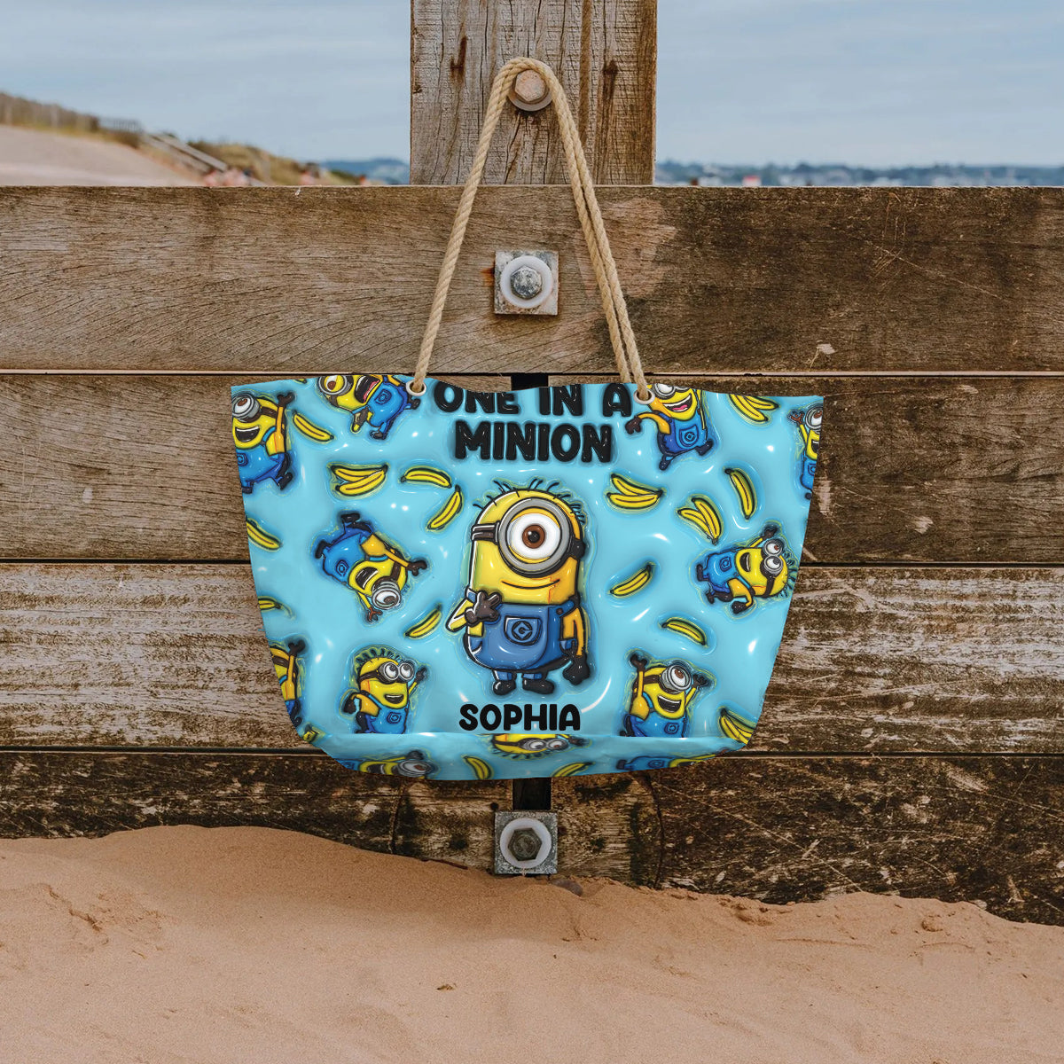 Personalized Canvas Beach Bag Custom Minions Design Gift