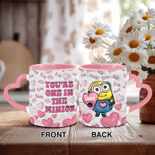 Load image into Gallery viewer, Personalized Heart Handle Mug Minion Design Custom Name Gift for Valentine’s Day
