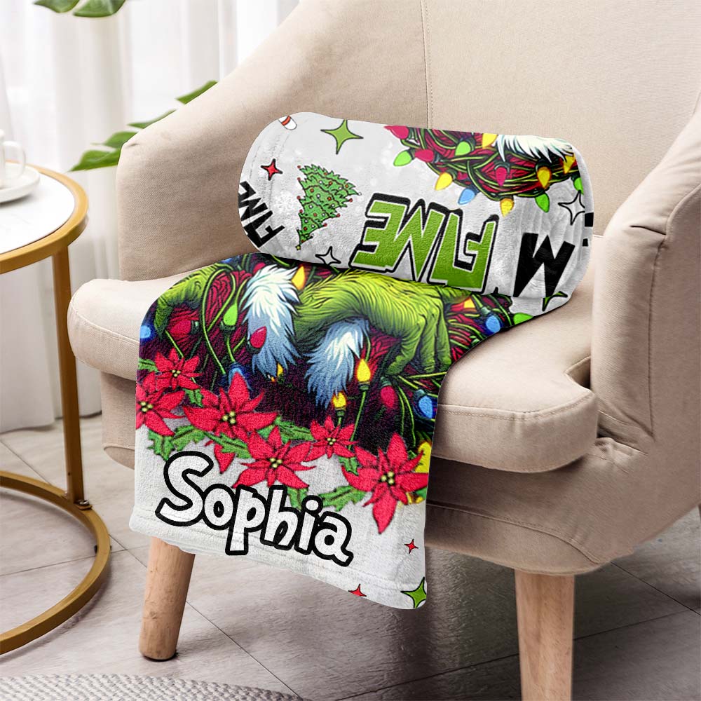 Personalized Grinch Christmas Blanket Custom Name Soft Gift