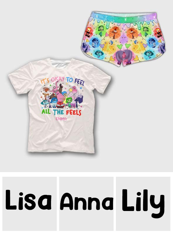 Personalized All Over Shirt & Shorts Set for Women - Colorful Feelings Gift