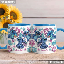 Load image into Gallery viewer, Personalized Accent Mug with Blue Rim Cute Character Design Gift for Mom

