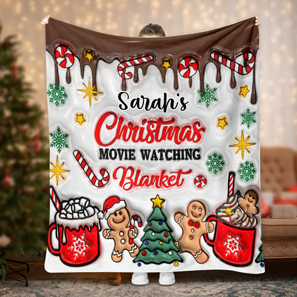 Personalized Christmas Movie Watching Blanket Custom Name Gift
