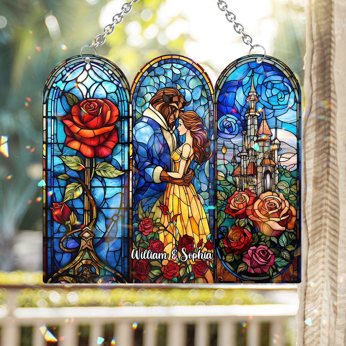 Personalized Beauty and the Beast Suncatcher Ornament Gift
