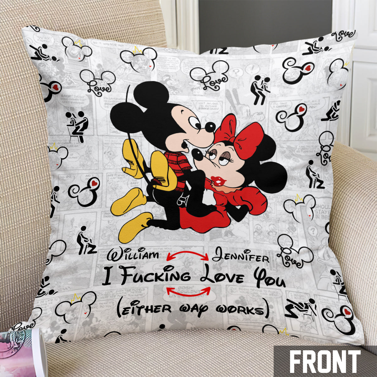 Personalized Mouse Couple Throw Pillow Custom Name Gift for Couples