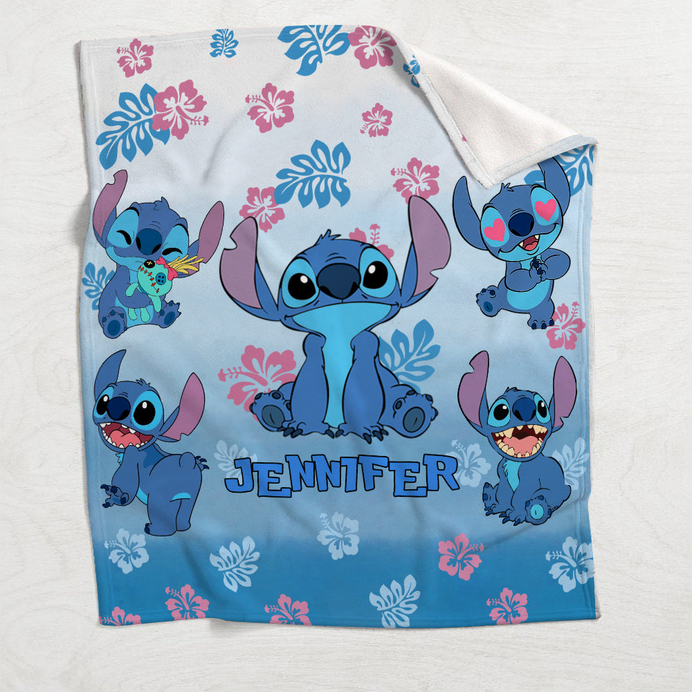 Personalized Blue Gradient Ohana Blanket Custom Name Gift