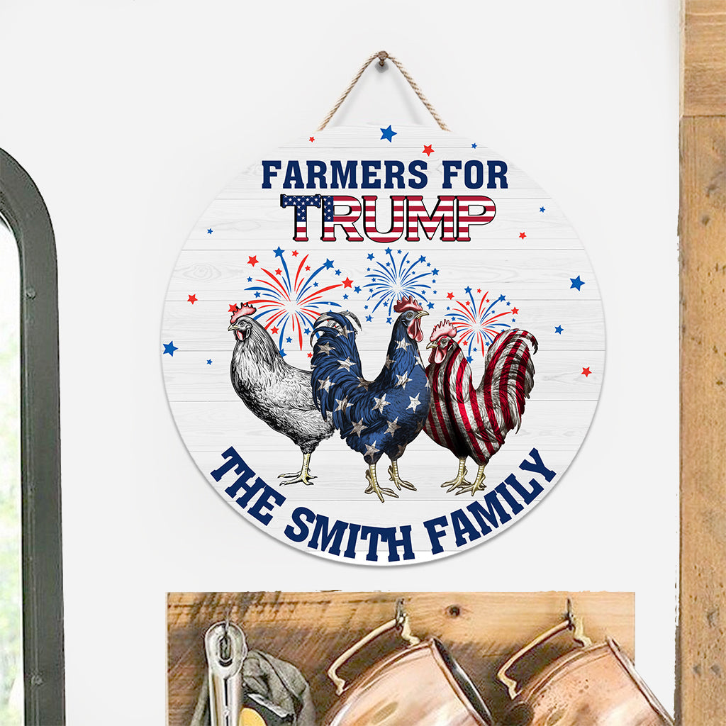 Personalized Round Wood Sign with Family Name & Americana Design