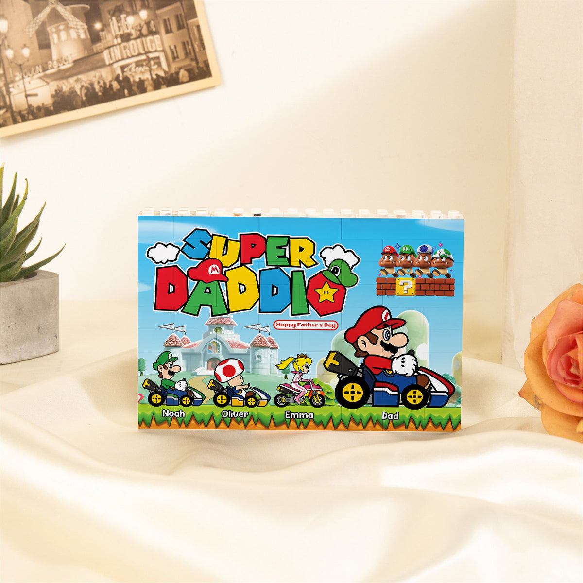 Personalized Super Dad Building Brick Block Gift for Father's Day