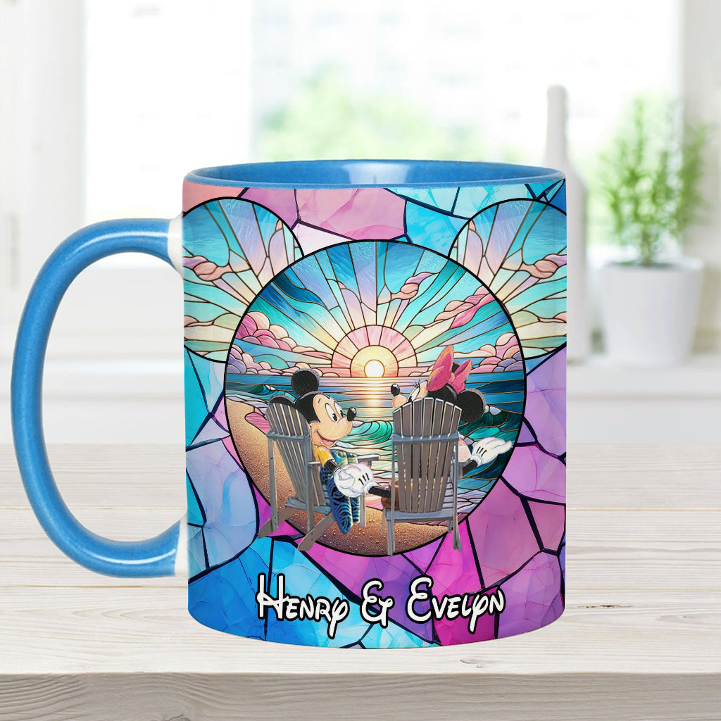 Personalized Ceramic Accent Mug with Sunset Design for Couples