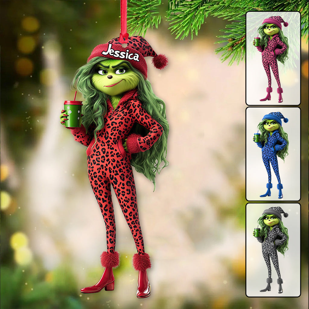 Personalized Grinch Lady Christmas Ornament Custom Gift