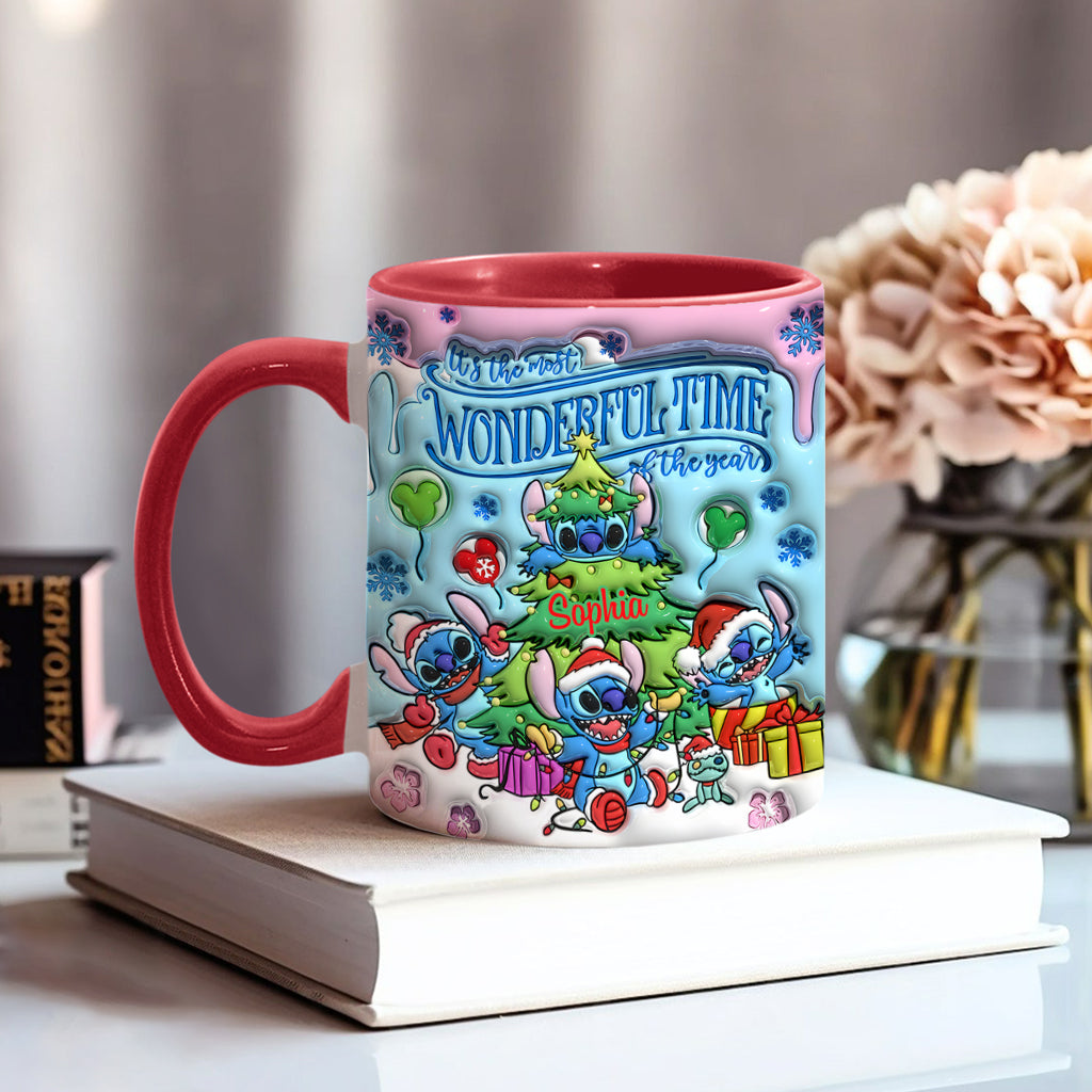 Personalized Merry Stitchmas Accent Mug Custom Name Gift for Christmas