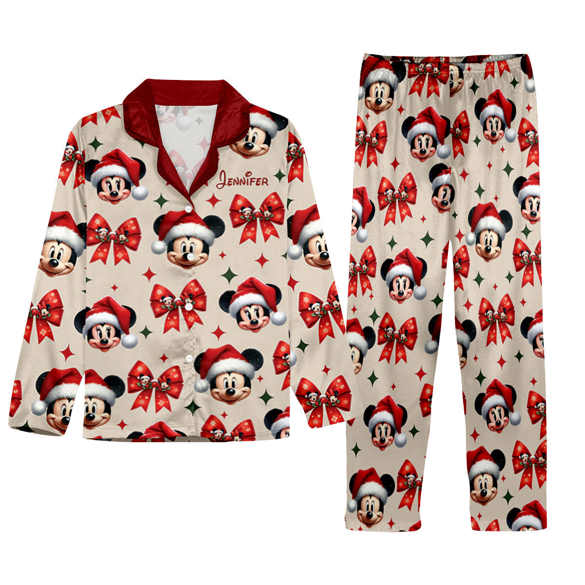 Personalized Cute Mouse Christmas Pajamas Button Down Set