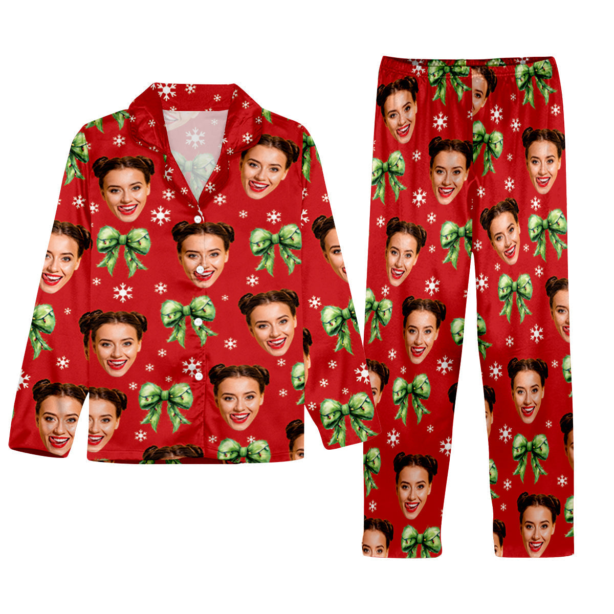 Personalized Christmas Button Down Pajama Set Cute Gift Idea