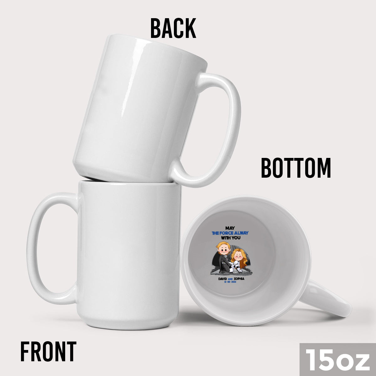 Personalized Hidden Message Coffee Mug with Custom Name - May The Force Be With You Gift