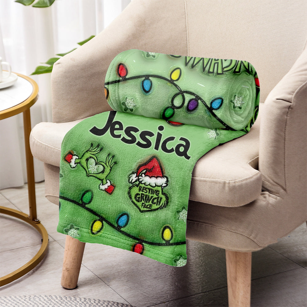 Personalized Merry Grinchmas Blanket Custom Name Gift for Christmas