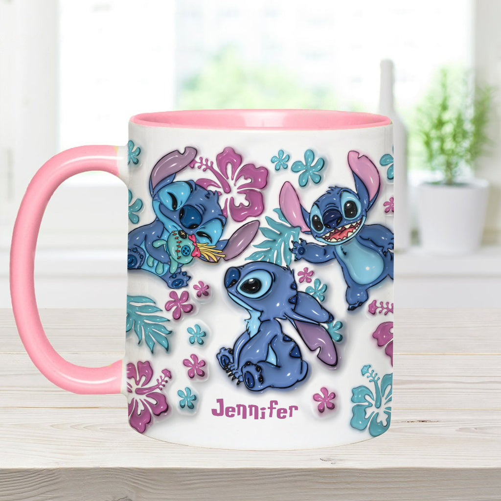Personalized Accent Mug with Blue Rim Cute Character Design Gift for Mom