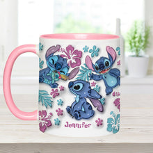 Load image into Gallery viewer, Personalized Accent Mug with Blue Rim Cute Character Design Gift for Mom
