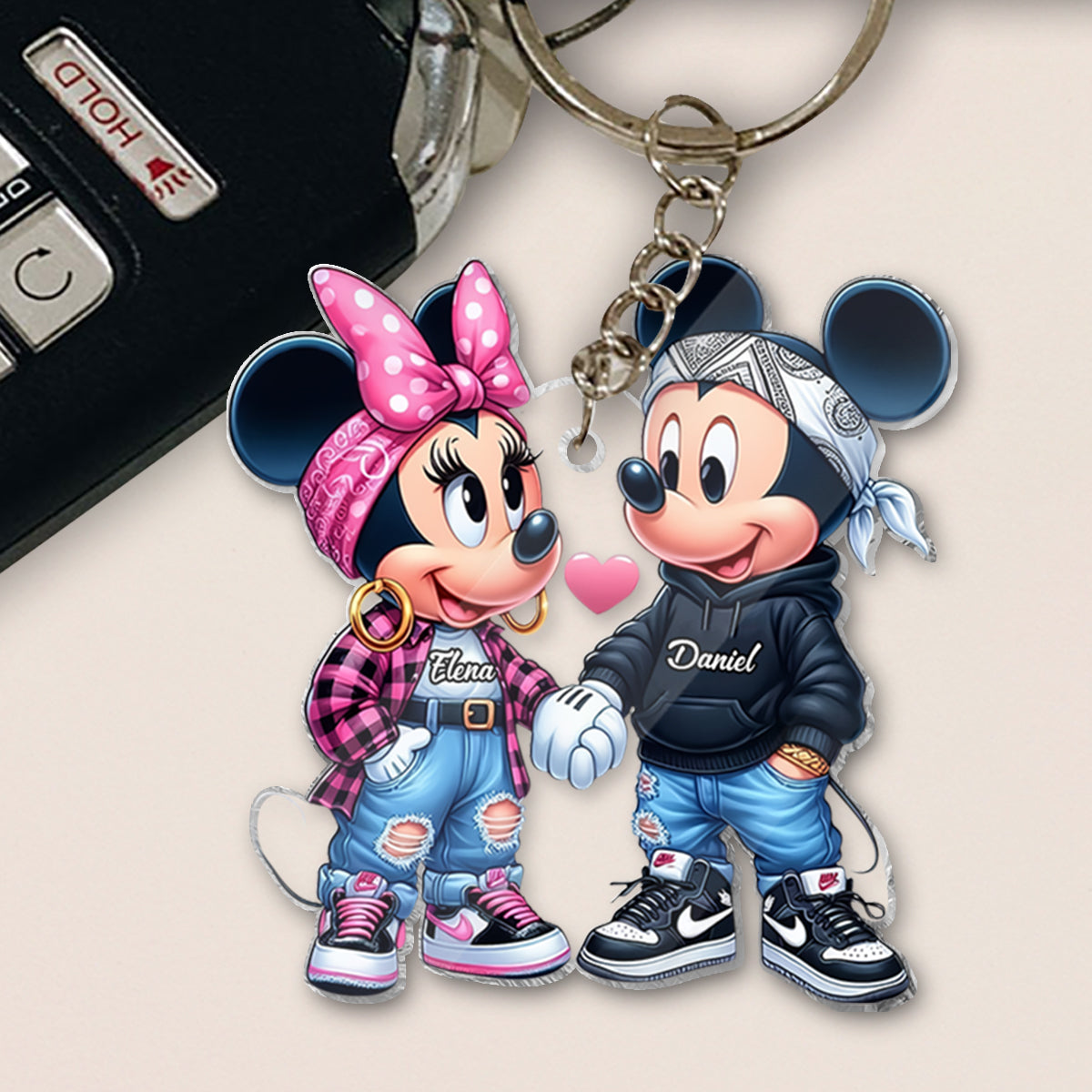 Personalized Mouse Couple Keychain Custom Name Gift for Valentine’s Day