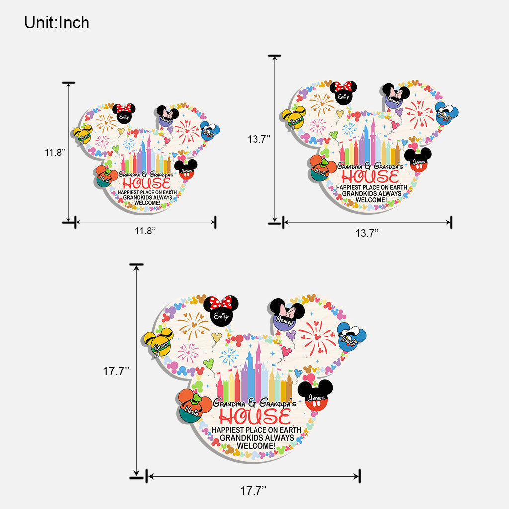 Personalized Mickey Mouse Shaped Wood Sign for Grandkids Welcome Home Decor