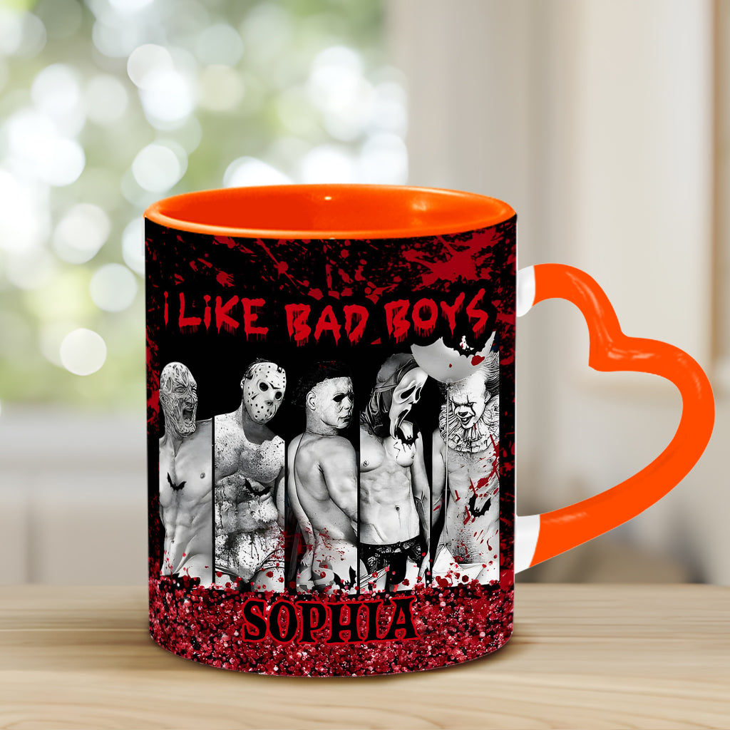 Personalized Heart Handle Mug with 'I Like Bad Boys' Design for Friends