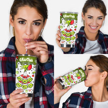 Load image into Gallery viewer, Personalized Christmas Tumbler with Green Snowflakes for Grandma
