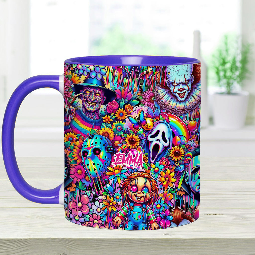 Personalized Colorful Horror Accent Mug with Custom Name - Perfect for Halloween