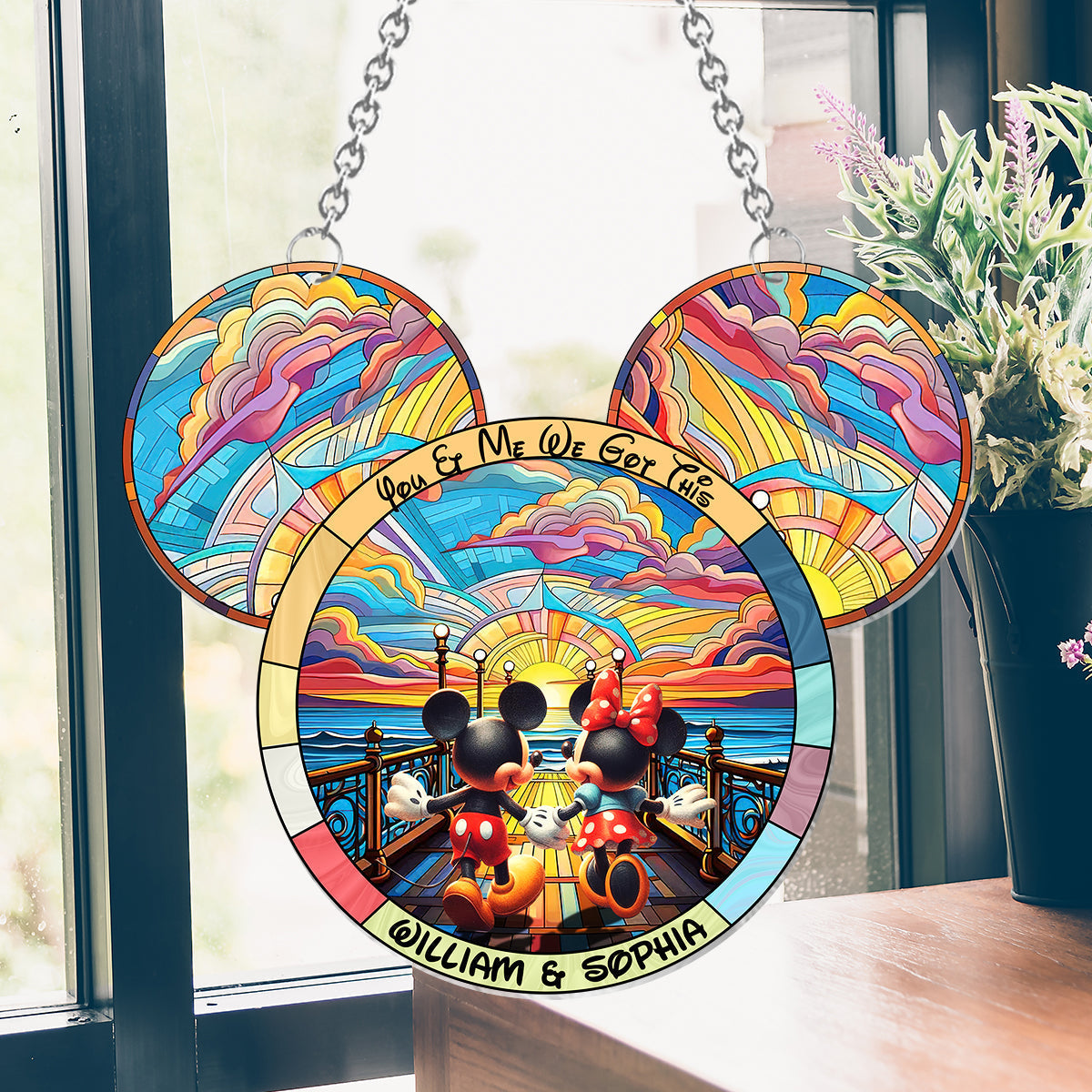 Personalized Mouse Hanging Suncatcher Ornament Custom Gift for Couples