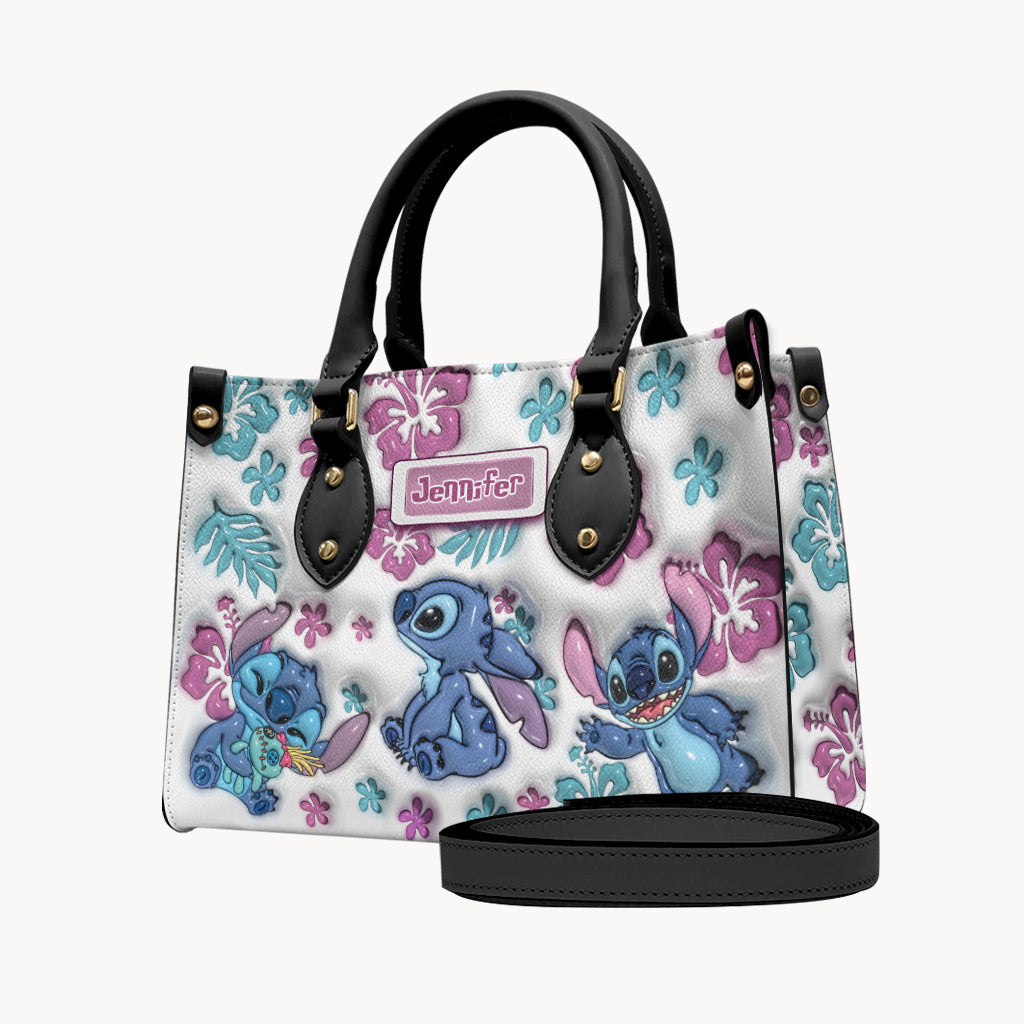 Personalized Leather Handbag with Floral Design Gift for Her