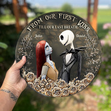 Load image into Gallery viewer, Personalized Round Slate Stone First Kiss Gift for Couples
