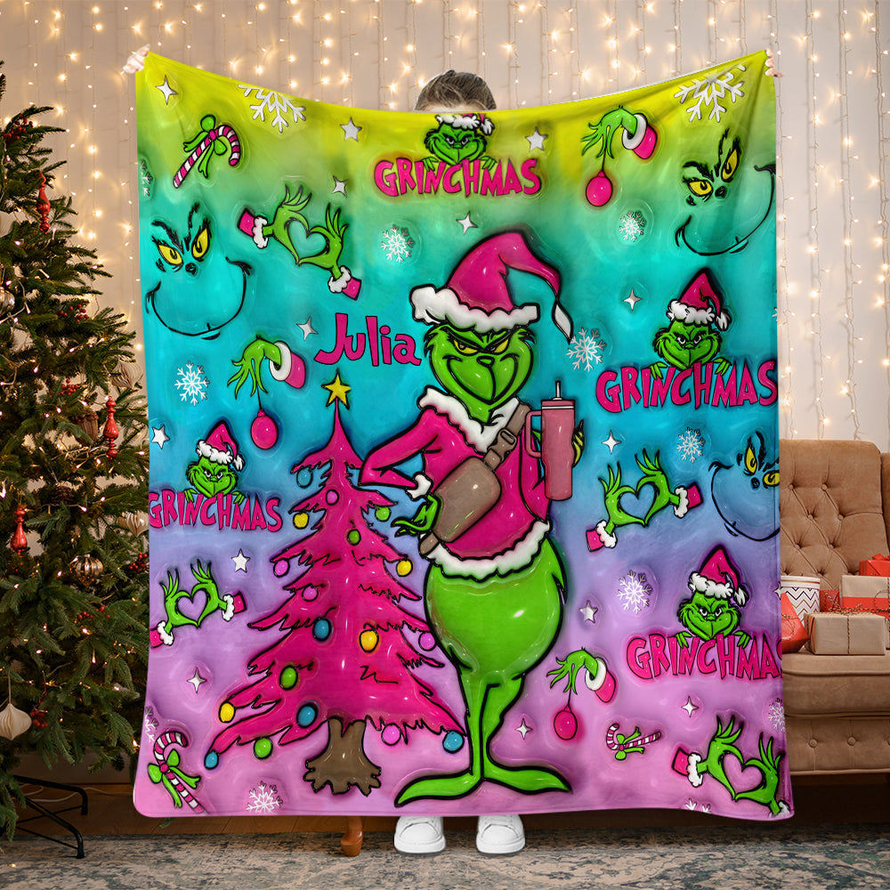 Personalized Grinch Christmas Blanket Custom Name Gift