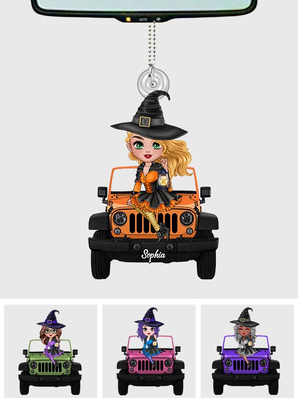 Personalized Witch Car Ornament Custom Shaped Gift for Halloween