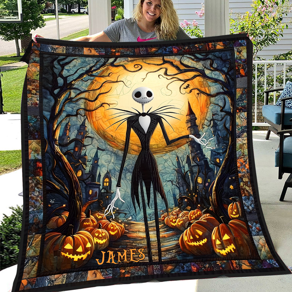 Personalized Nightmare Before Christmas Quilt with Pumpkin King Design