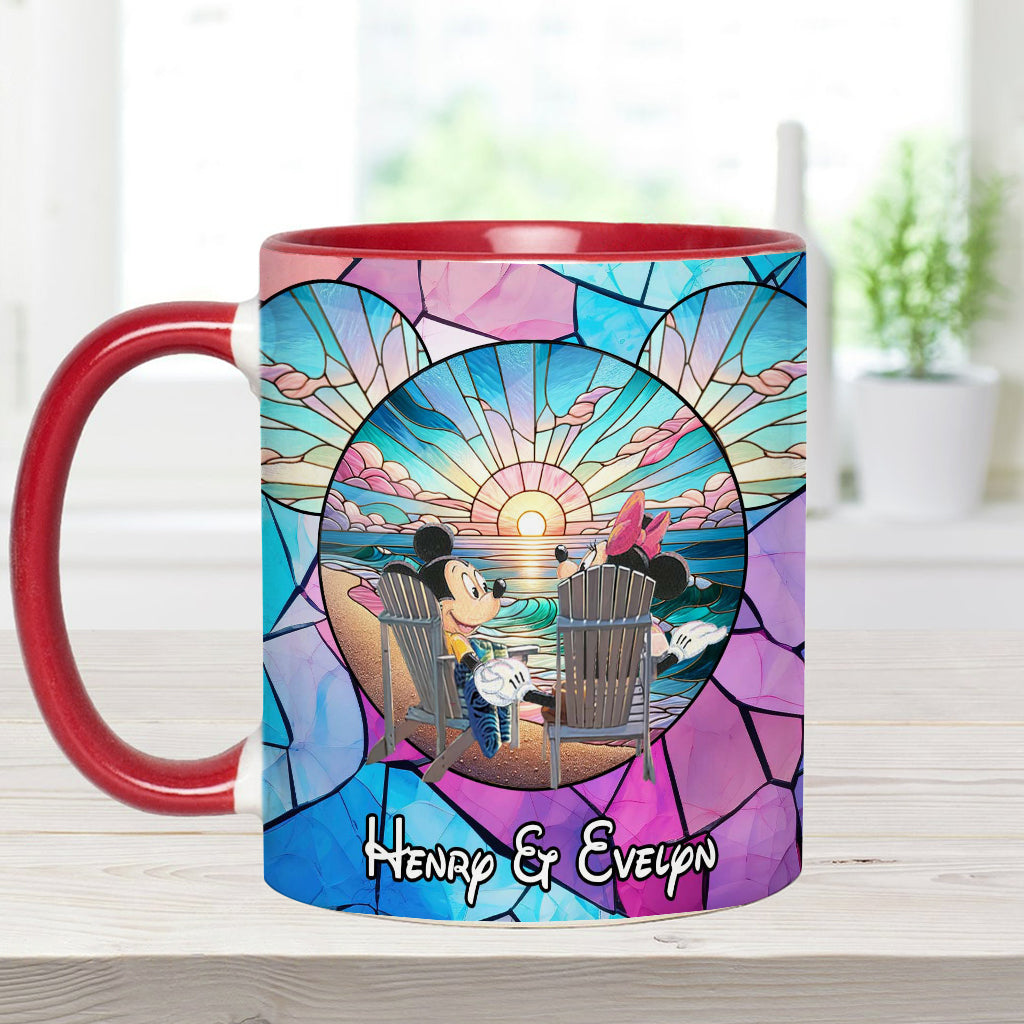 Personalized Ceramic Accent Mug with Sunset Design for Couples