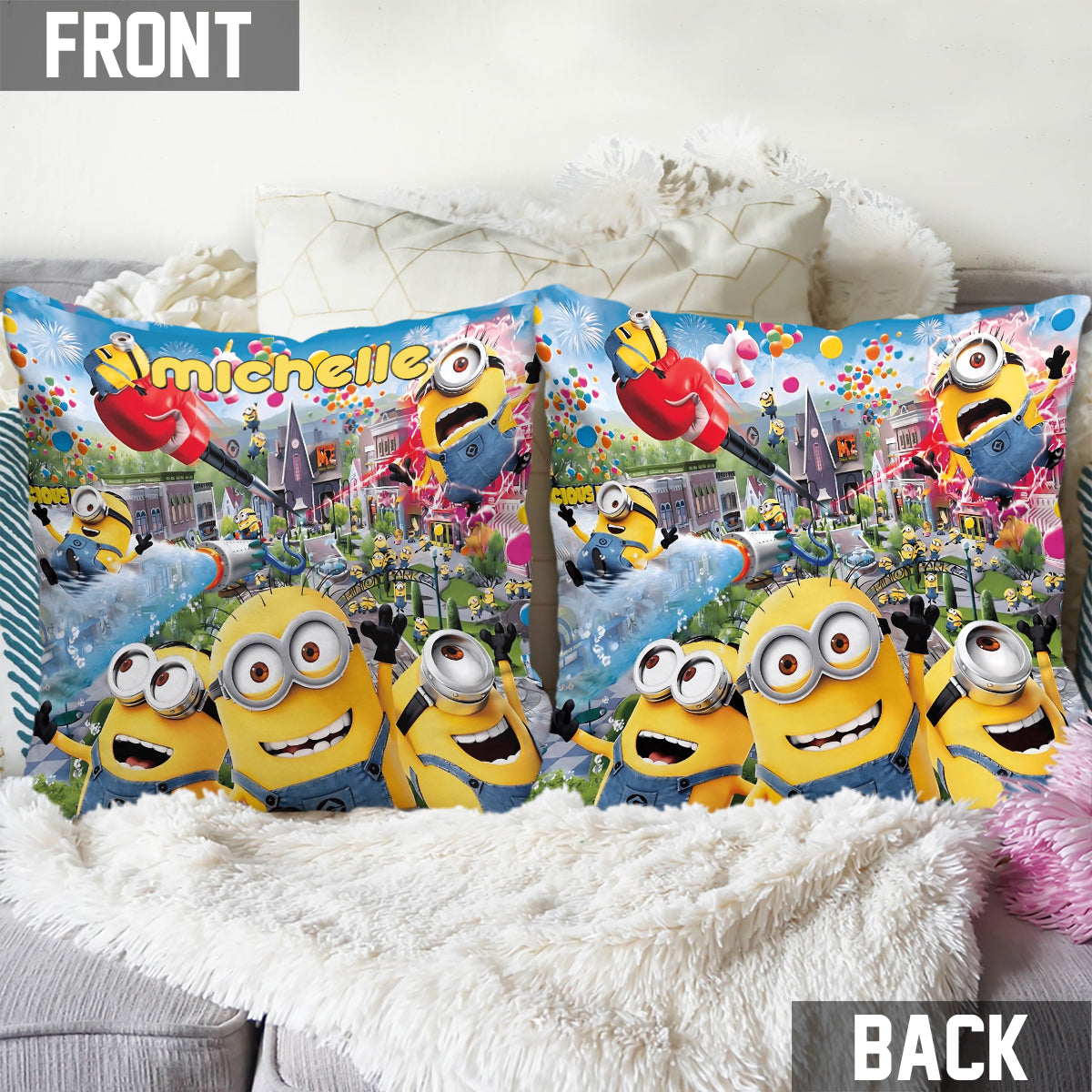 Personalized Minion Throw Pillow Custom Name Gift for Kids