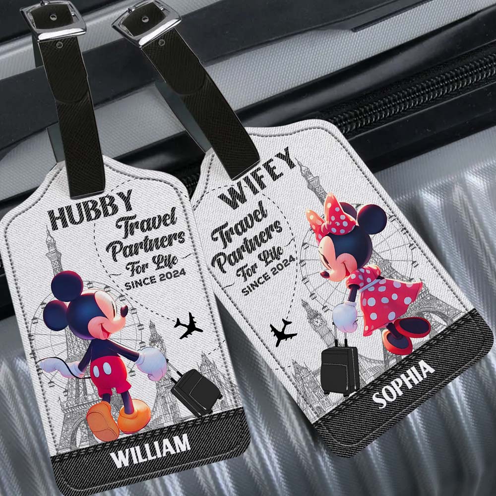 Personalized Leather Luggage Tag Travel Partners Gift for Couples