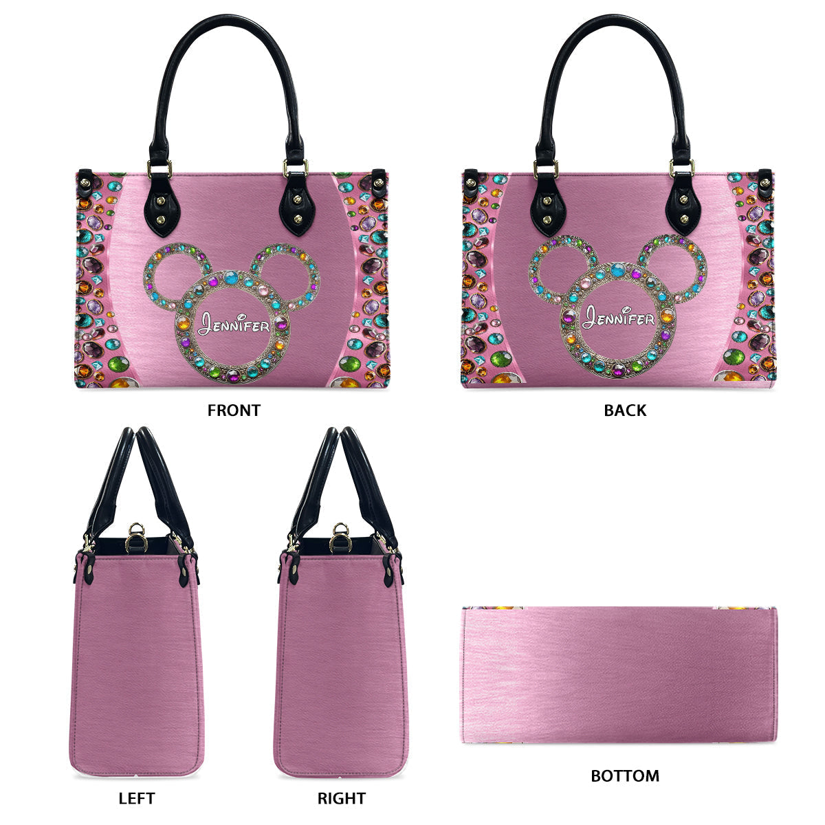 Personalized Pink Leather Handbag with Custom Name for Women