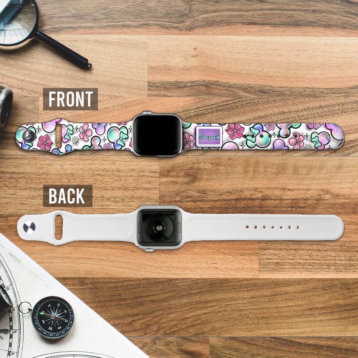 Personalized Puffy Mouse Ears Apple Watch Band Custom Name Gift for Kids