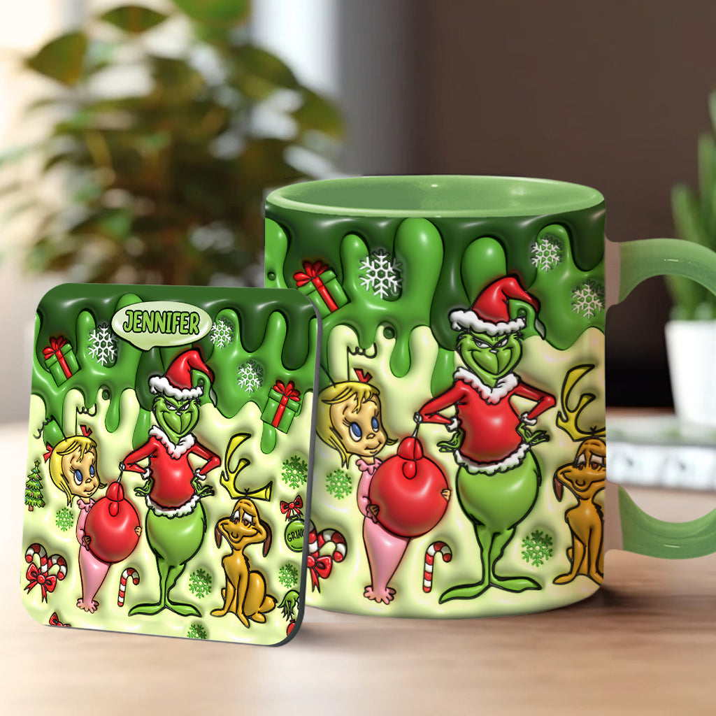 Personalized Grinch Accent Mug & Coaster Custom Name Gift