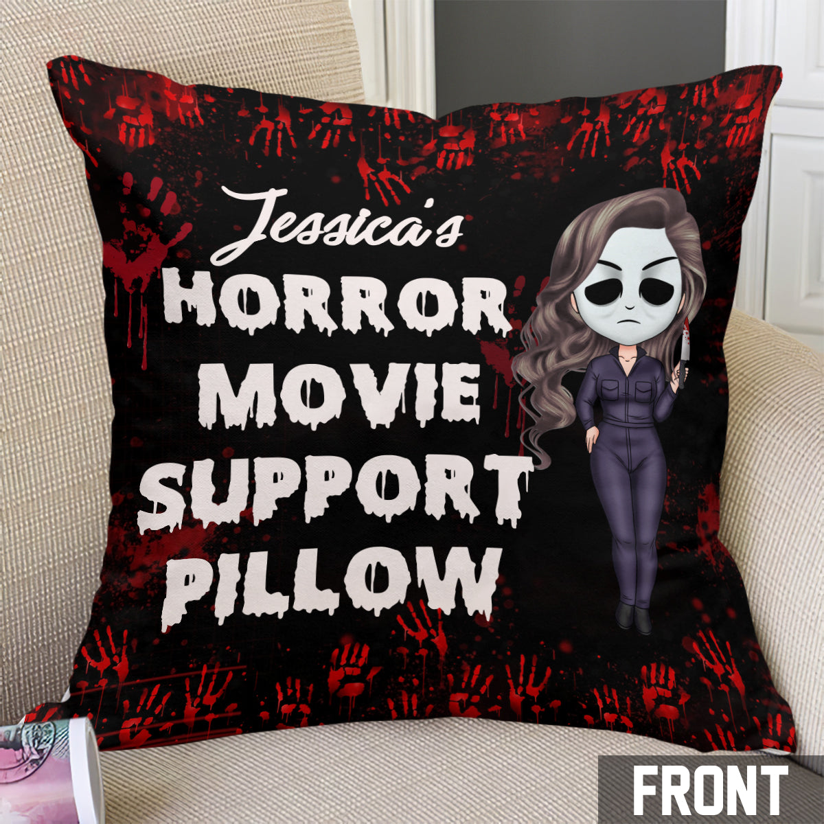 Personalized Horror Movie Support Pillow Custom Name Gift