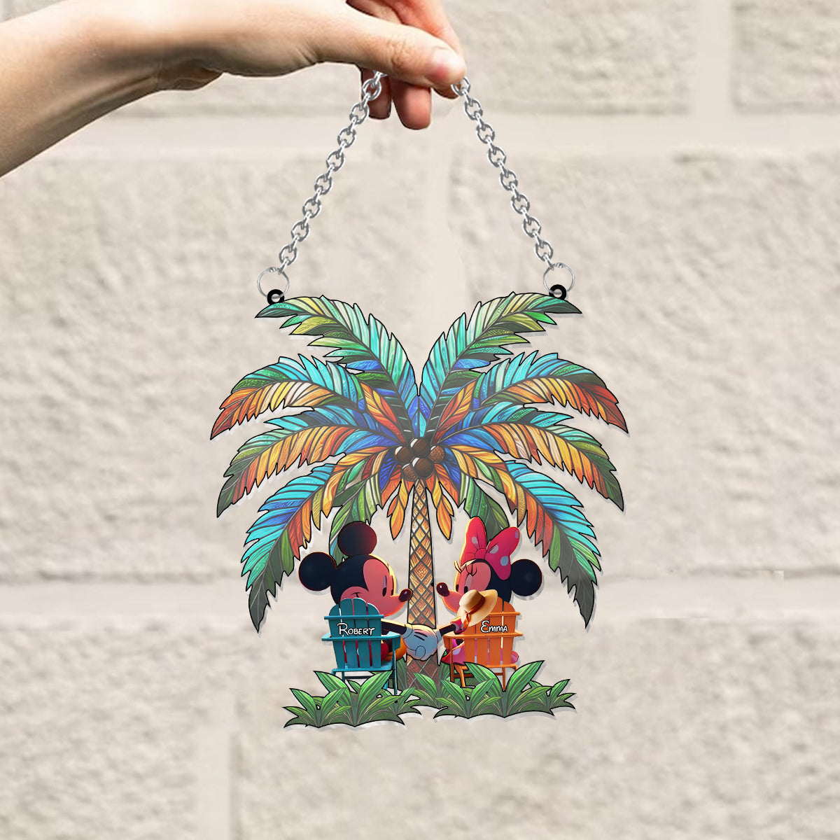 Personalized Palm Tree Suncatcher Ornament Custom Gift for Couple