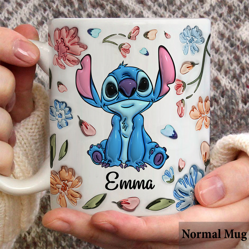 Personalized Floral Mug with Stitch Design Gift for Mom