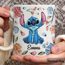 Load image into Gallery viewer, Personalized Floral Mug with Stitch Design Gift for Mom
