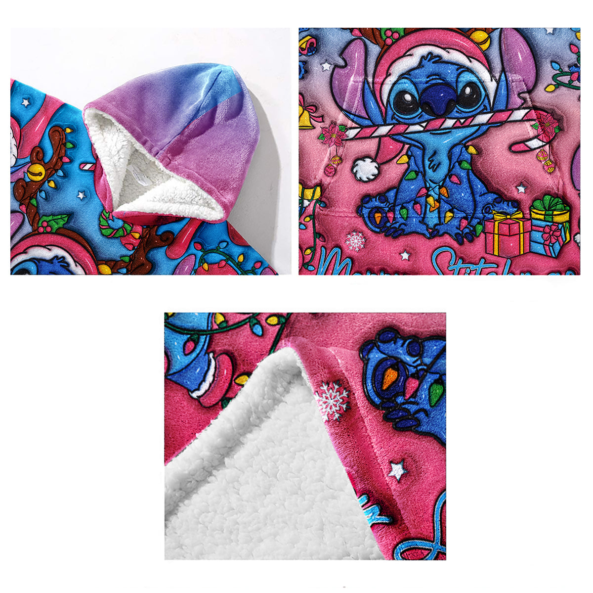 Personalized Merry Stitchmas Blanket Hoodie for Kids | Christmas Gift