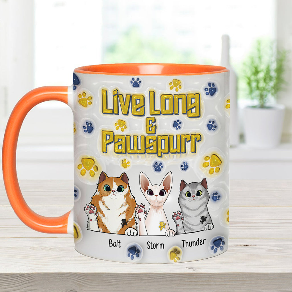 Personalized Accent Mug Live Long and Pawspurr Cat Design Gift for Pet Lovers