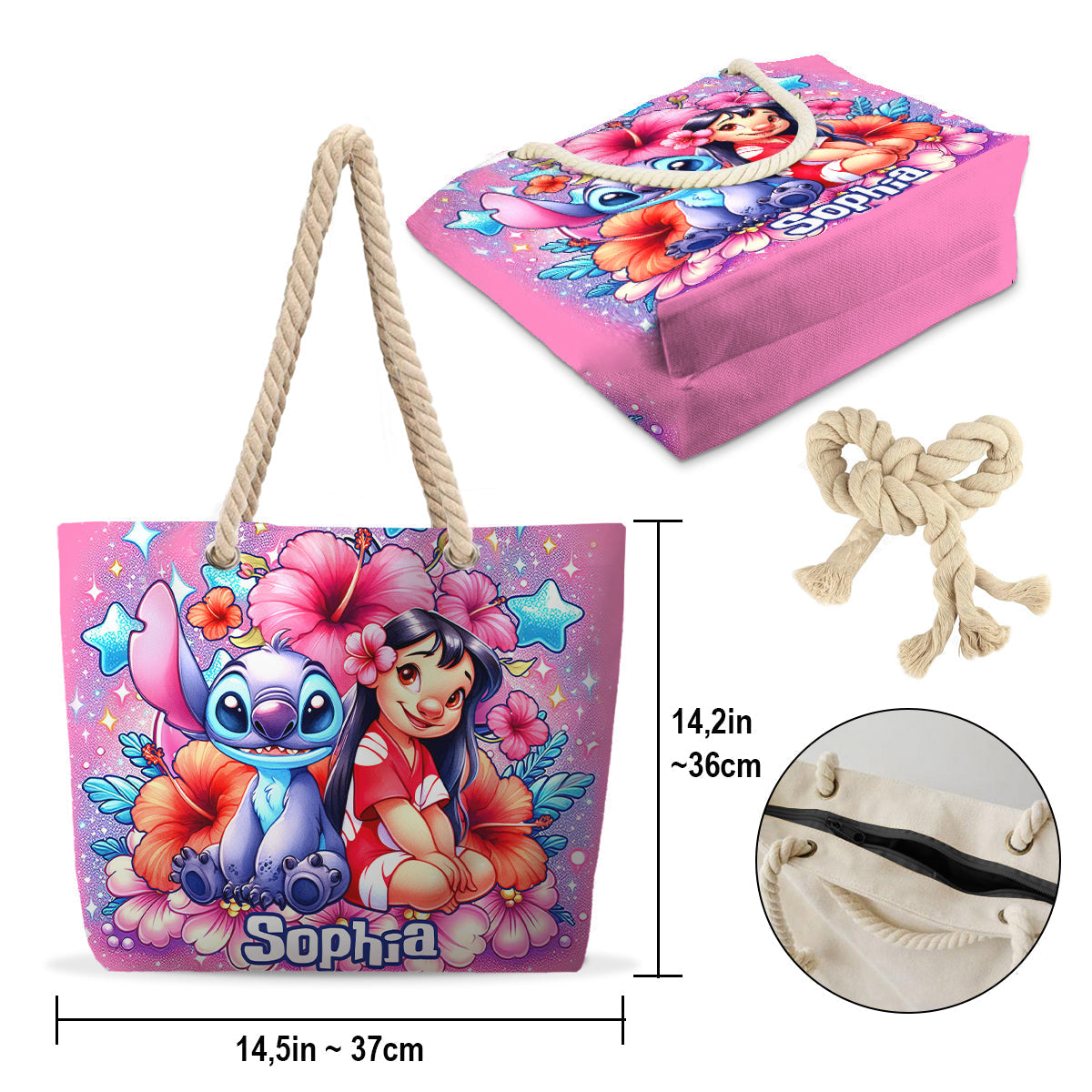 Personalized Cute Bubble Flowers Beach Bag Custom Name for Summer