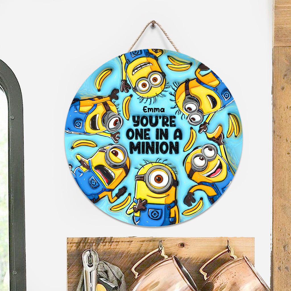 Personalized Round Wood Sign with Minions Design for Kids